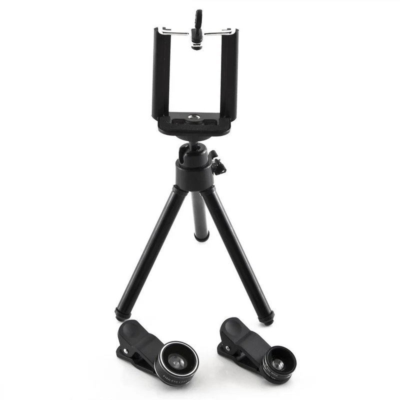 STK 4in1 Kameraset Handy Stativ in schwarz HD Linsen & Stativ