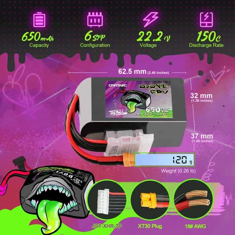 Ovonic Rebel 2.0 6S 650mAh 150C 22,2V XT60 Lipo Akku (2 Stück)