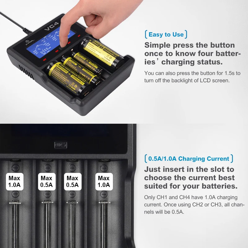 AccuCell CR123 A Li-Ion Akku mit 3,7 Volt, 760mAh 2 Stück und LCD-Schnell-Ladegerät