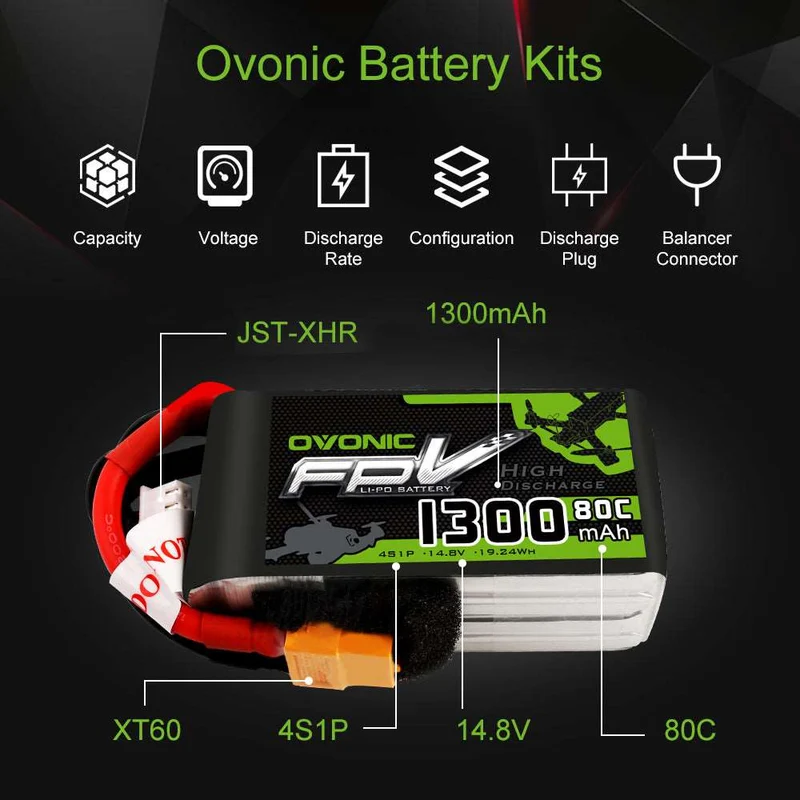 Ovonic FPV 4S 1300mAh 14,8V 80C XT60 LiPo Akku