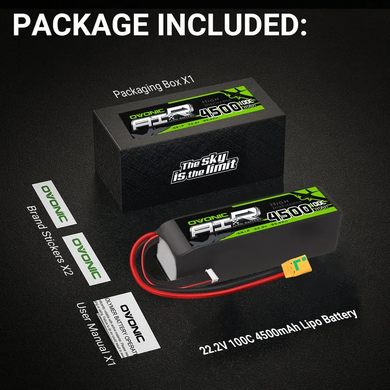 Ovonic Air 6S 4500mAh 22,2V 100C XT90 RC Car Flugzeug Helikopter LiPo Akku