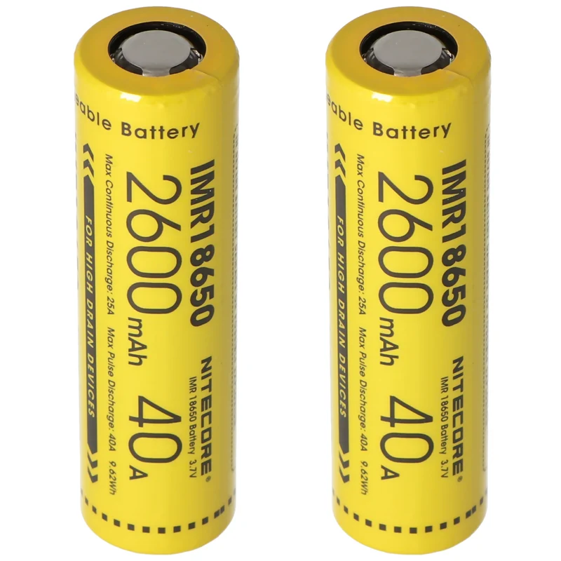 Nitecore 18650IMR Li-Ion Akku 3,7V 2600mAh/40A Flat Top (2 Stück)
