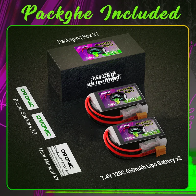 Ovonic Rebel 2.0 2S 650mah 7,4V 120C XT30 Lipo Akku (2 Stück)