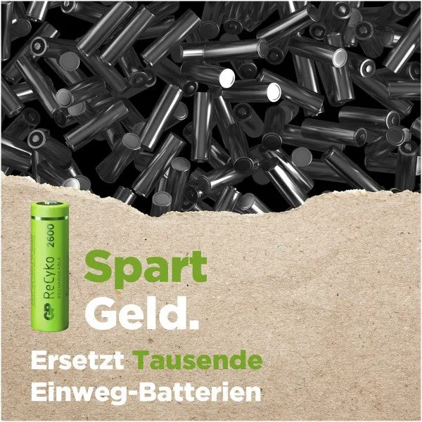 GP ReCyko Batteries AA Akku NiMH 1,2V 2600mAh (4 Stück)