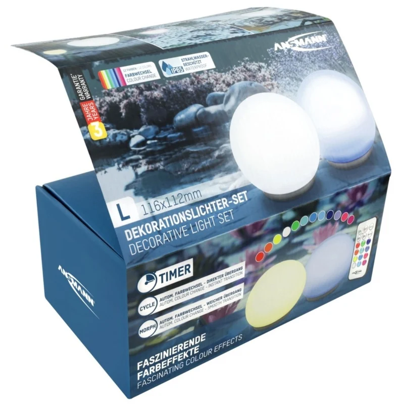 ANSMANN Aqua Ball schwimmende LED-Wasserleuchten mit Farbfunktionen (2 Stück)