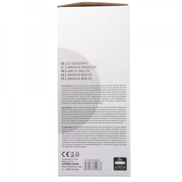 AccuCell LED-Tischleuchte Touchfunktion warm weiß inkl. 3x AAA Micro LR03 Batterien