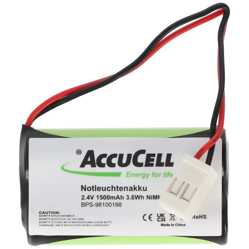 AccuCell Notleuchtenakku NiMH 2,4V 1500mAh F1x2 Mignon 100mm Kabel