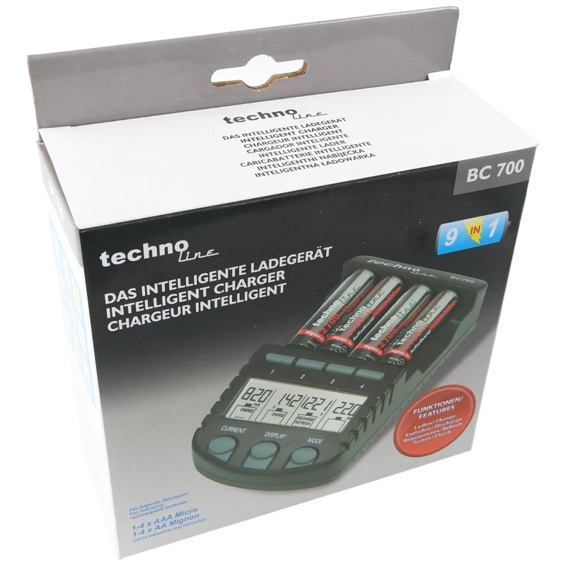 Technoline Schnell-Ladegerät mit Entladefunktion und LCD-Display
