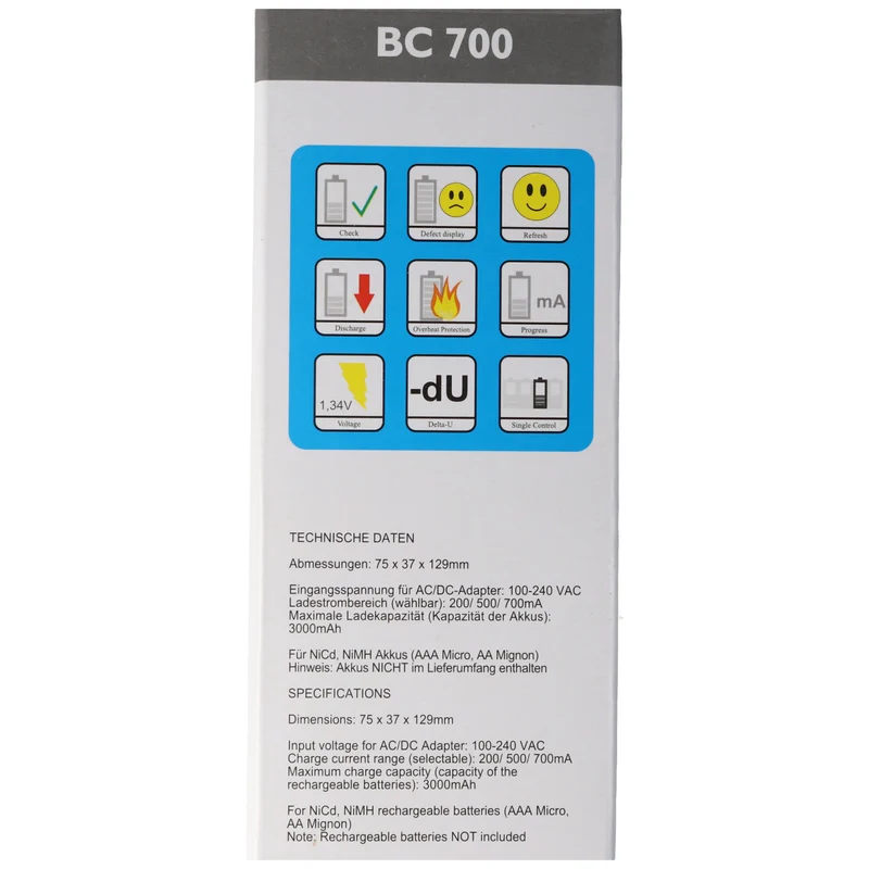 Technoline Schnell-Ladegerät mit Entladefunktion und LCD-Display