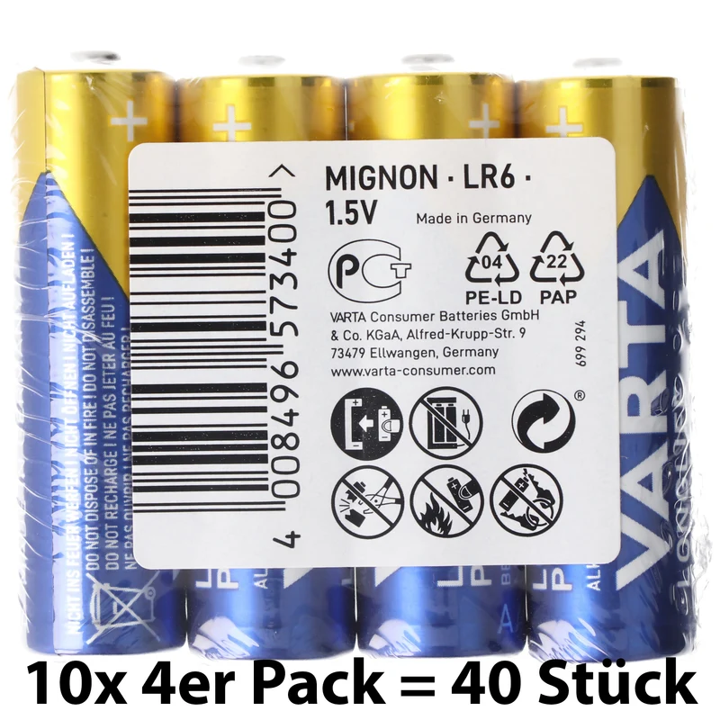 Varta Longlife Power ehem. High Energy 4906 Mignon AA LR6 40er Box in Folie