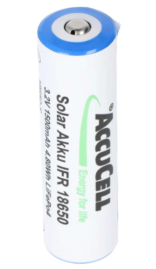 AccuCell 3,2V 1400-1500mAh Solar Akku Lithium 18650 IFR LiFePo4 Akku mit Kopf ungeschützt