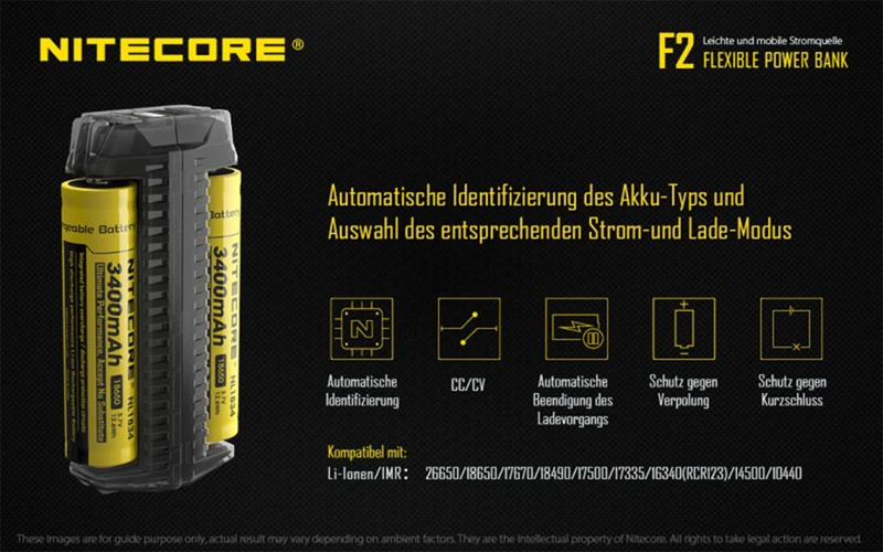 Nitecore F2 FlexBank Indoor/Outdoor-Ladegerät für Li-Ionen-Akkus