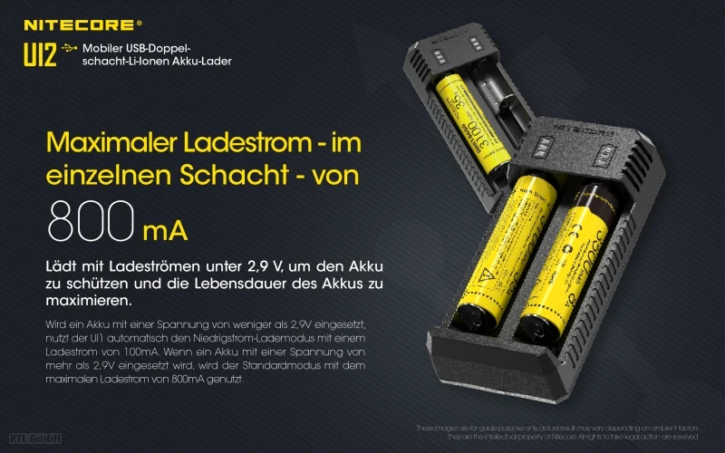 Nitecore Ui2 - USB Zwei Schacht-Ladegerät für Lithium Ionen Akkus