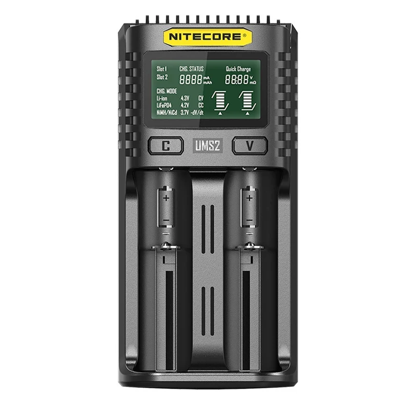 Nitecore UMS2 - intelligentes 2 - Schacht USB Ladegerät für Li-Ion, LiFePo4, Ni-MH, Ni-CD Akkus