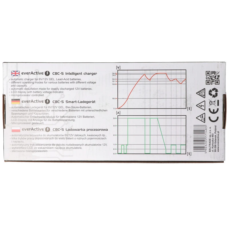 everActive Schnell-Ladegerät mit LCD-Display für 6 Volt und 12 Volt für Auto-, Motorrad-, Bleisäure-, PB, Gel, AGM Akku