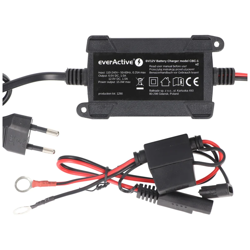 EverActive Ladegerät für 6 Volt und 12 Volt für Auto-, Motorrad-, Bleisäure-, PB, Gel, AGM Akku 2-24A