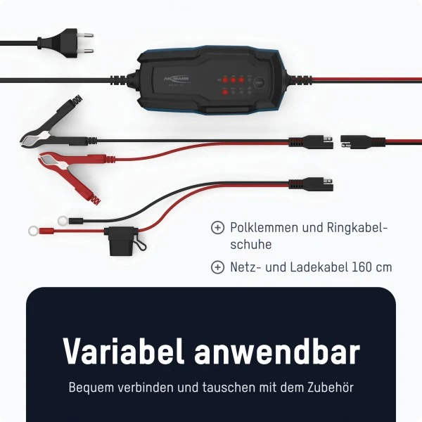 Ansmann BC 6-12V/2A 8-Stufen Kfz-Ladegerät für 6V und 12V Blei-Säure-, Blei-Gel- und Blei-Vlies-Batterien, sowie 12V LiFePO4 Batterien