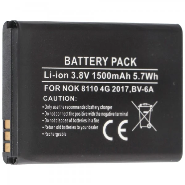 AccuCell Akku passend für Nokia 8110 4G 2017, BV-6A Li-Ion 3,8 Volt 53,2 x 38,0 x 5,9mm