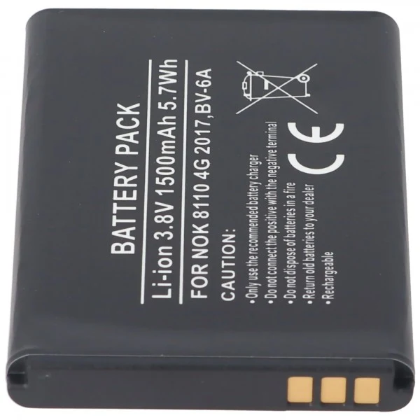 AccuCell Akku passend für Nokia 8110 4G 2017, BV-6A Li-Ion 3,8 Volt 53,2 x 38,0 x 5,9mm