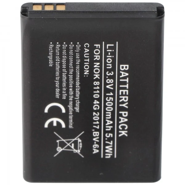 AccuCell Akku passend für Nokia 8110 4G 2017, BV-6A Li-Ion 3,8 Volt 53,2 x 38,0 x 5,9mm