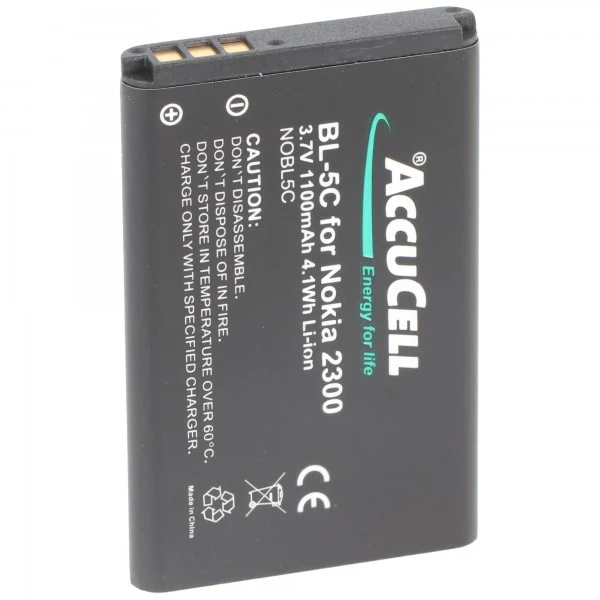 AccuCell BL-5C Akku für Nokia mit 1100mAh Akkutyp BL-5CA, BL-5CB, BR-5C, LN-4C , NKBF01