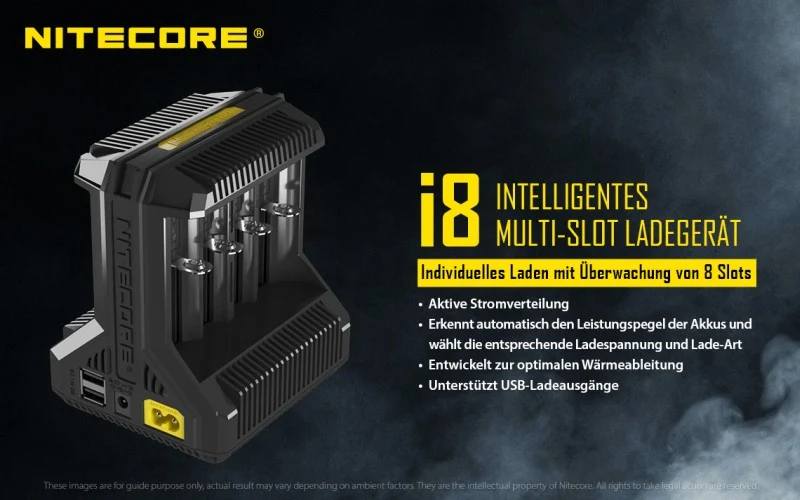 Nitecore Intellicharger I8 - Ladegerät für Li-Ion und Ni-MH, Ni-CD Akkus