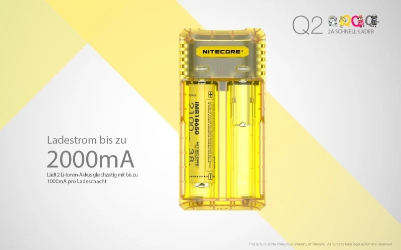 RESTPOSTEN Nitecore Q2- Schnelladegerät für Li-Ion Akkus - 4 Farben zur Auswahl