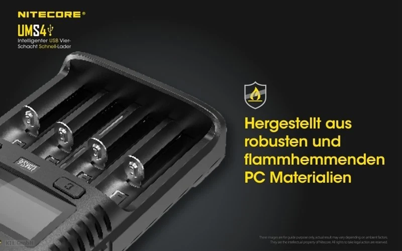 Nitecore UMS4 - intelligentes Ladegerät für Li-Ion, LiFePo4, Ni-MH, Ni-CD Akkus