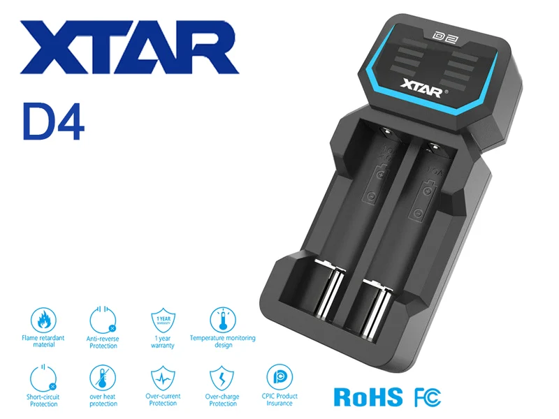 Xtar D2 – Zwei-Schacht Ladegerät für Lithium Ionen Akkus mit integriertem Netzteil