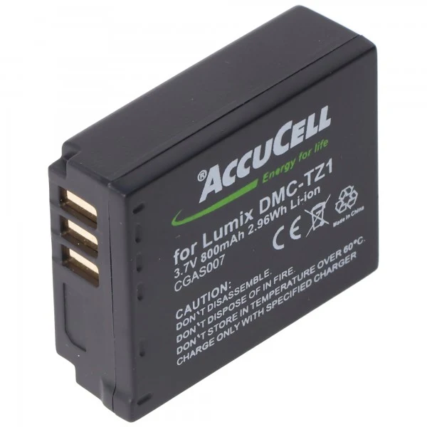 AccuCell Akku passend für Panasonic Lumix DMC-TZ3, TZ4, TZ5, CGA-S007, CGA-S007E, DMW-BCD10