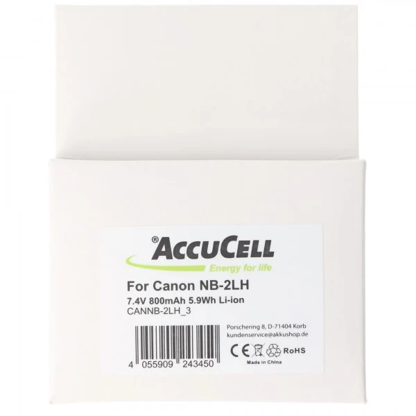 AccuCell Akku passend für Canon NB-2LH, NB-2L Li-Ion, 800mah