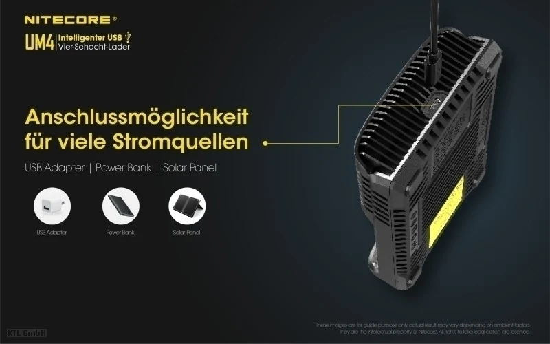 Nitecore UM4 USB-Ladegerät QC 2.0 für Li-Ion Akkus