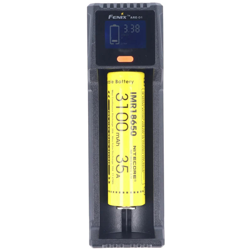 Fenix ARE-D1 Einschacht-Ladegerät passend für 21700, 18650, 26650, 16340, 14500, 10440 Li-Ion, NiMH und NiCd Akkus