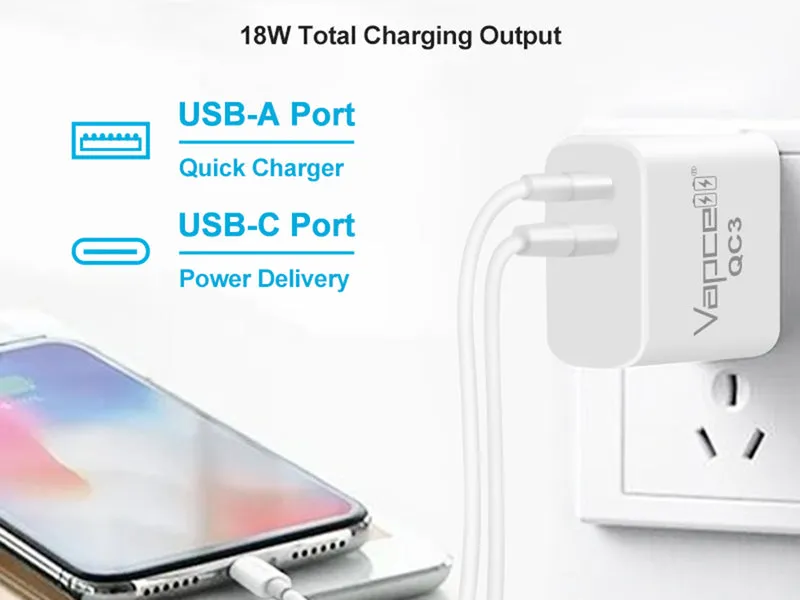 USB-Netzteil Vapcell QC3 5V-3A / 9V-2A / 12V-1,67A Quick Charge