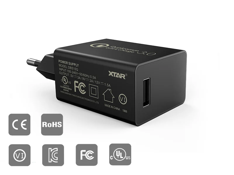 USB-Netzteil QC3.0 5V⎓3A/9V⎓2A/12V⎓1,5A XTAR DBS15Q Quick Charge 18W
