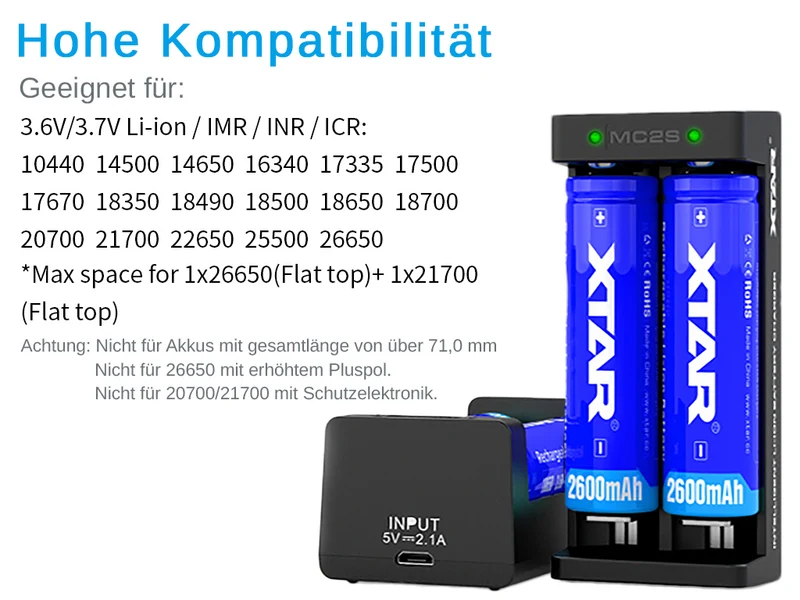 Xtar MC2S - 2 Schacht USB Ladegerät für Li-Ion Akkus
