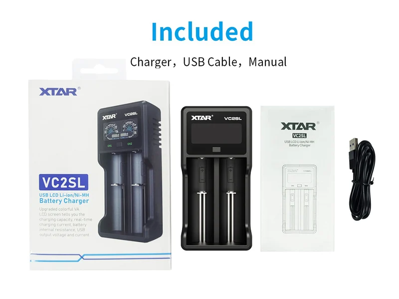 Xtar VC2SL - Ladegerät für Li-Ion und NIMH Akkus inkl. USB-Kabel