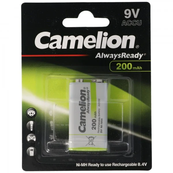 Camelion 9V, HR6F22 NiMH Akku mit 200mAh, Always Ready mit geringer Selbstentladung, Ready to Use Akku, ideal für Taschenlampen, Messgeräte etc.