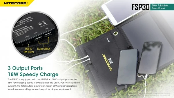 Nitecore FSP30 faltbares Solarpanel mit max. 30W mit USB-C 2x USB-A Ausgang