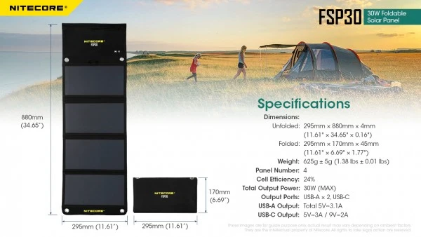 Nitecore FSP30 faltbares Solarpanel mit max. 30W mit USB-C 2x USB-A Ausgang