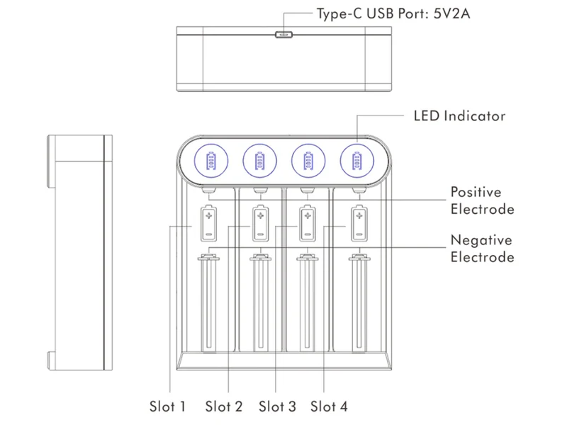 Efest SLIM K4 Ladegerät für Li-Ionen 3,6V - 3,7V Rundzellen Wiederaufladbar