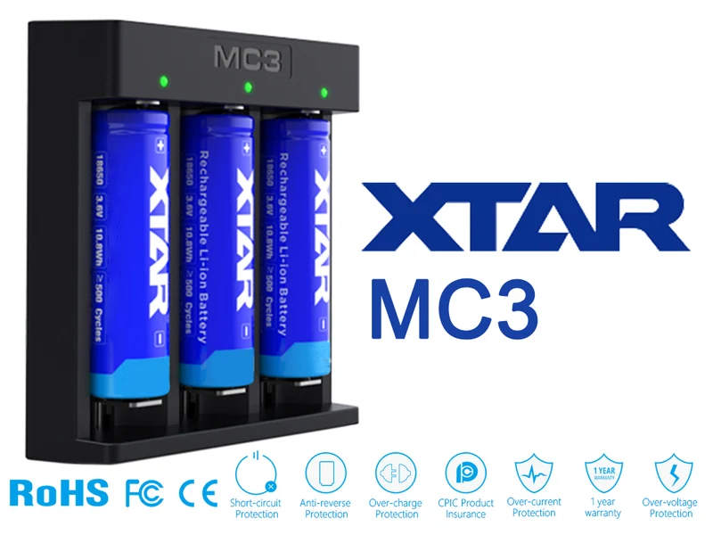 Xtar MC3 – kompaktes Drei-Schacht Ladegerät für Li-Ion-Akkus