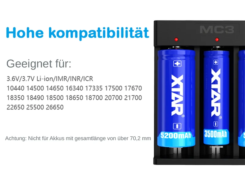Xtar MC3 – kompaktes Drei-Schacht Ladegerät für Li-Ion-Akkus