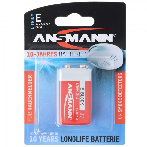 Ansmann Lithium Batterie für Rauchmelder 9V E-Block speziell für Rauchwarnmelder