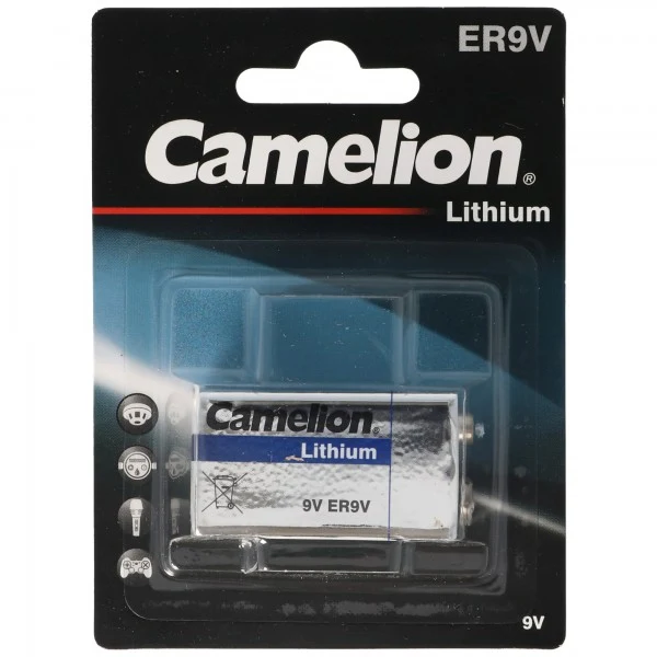 Camelion Marken Lithium Batterie 9 Volt, E-Block, ER9V, U9VL, U9VL-J, U9-VL, U-9VL ideal für Rauchmelder, Messgeräte