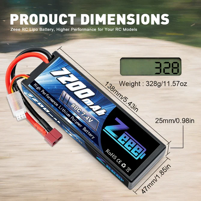 Zeee 2S 7200mAh 7.4V 80C Hardcase Dean LiPo Akku