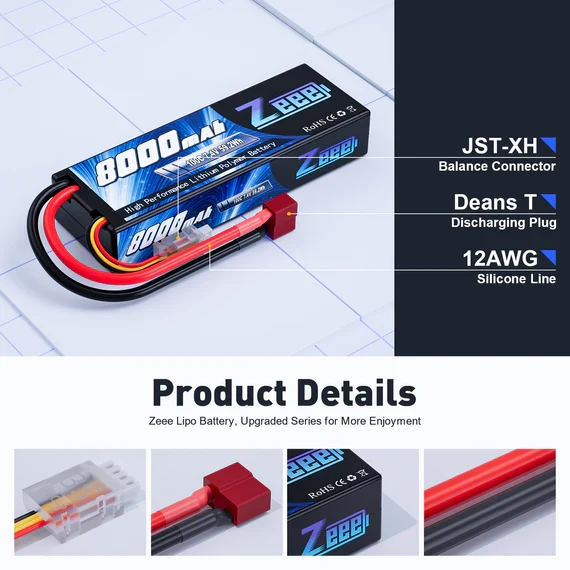 Zeee 2S 8000mAh 7,4V 100C Hardcase Deans (2 Stück)