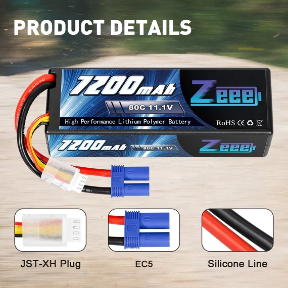 Zeee 3S Lipo Akku 7200mAh 11,1V 80C EC5 Hardcase (2 Stück)