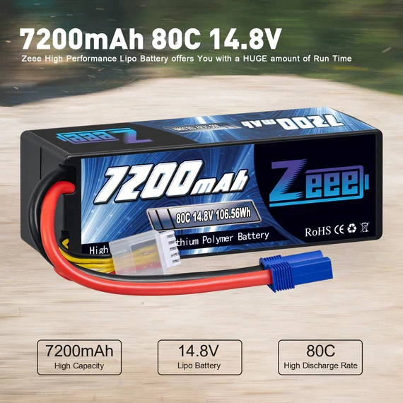 Zeee 4S Lipo Akku 7200mAh 14,8V 80C EC5 Hardcase (2 Stück)