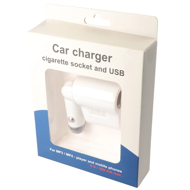 AccuCell Kfz-Ladegerät mit Buchse und USB, Weiß, Autoladegerät BH-13007, input DC 12V, output 5V, 500mA